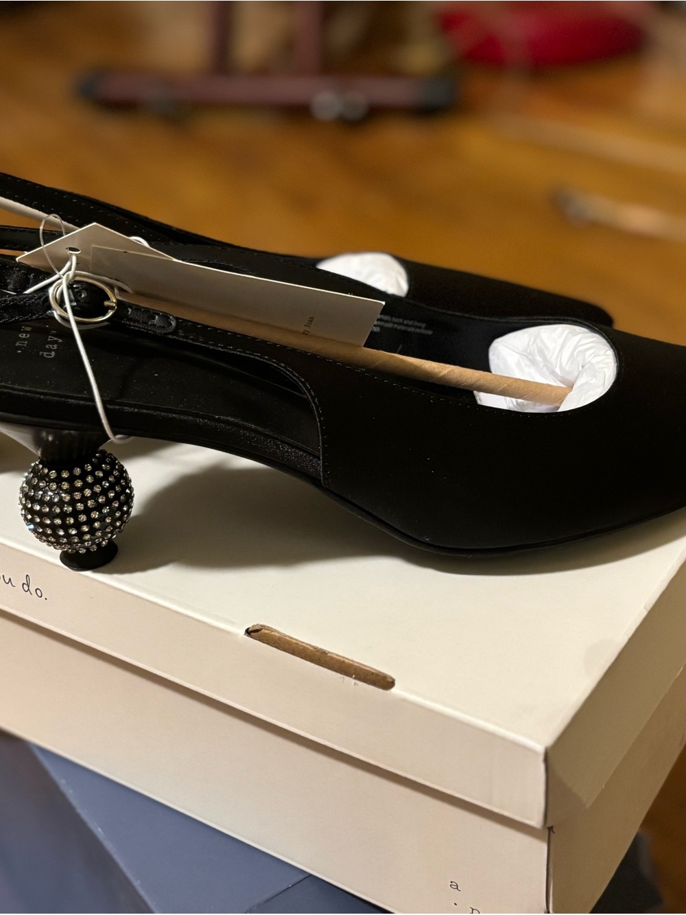 a new day Black Slingback Pumps with Studded Ball Heel